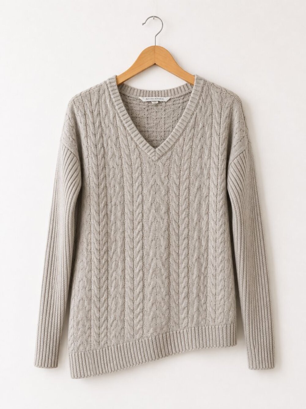 ATHLETA Asymmetrical Cable Knit Wool Cashmere Sweater Size XS Beige - Picture 2 of 10